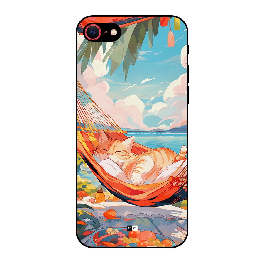 Cute Cat On Beach Metal Back Case for iPhone SE 2020