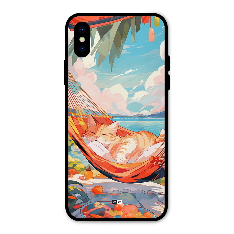 Cute Cat On Beach Metal Back Case for iPhone XS