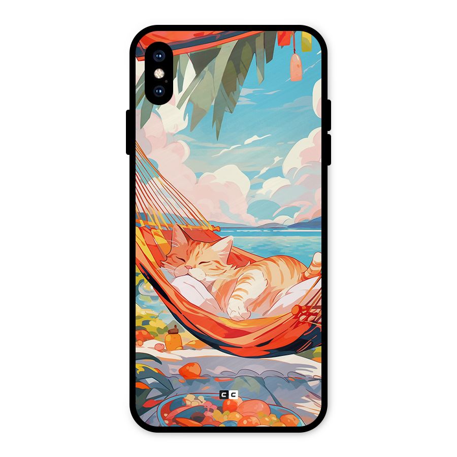 Cute Cat On Beach Metal Back Case for iPhone XS Max