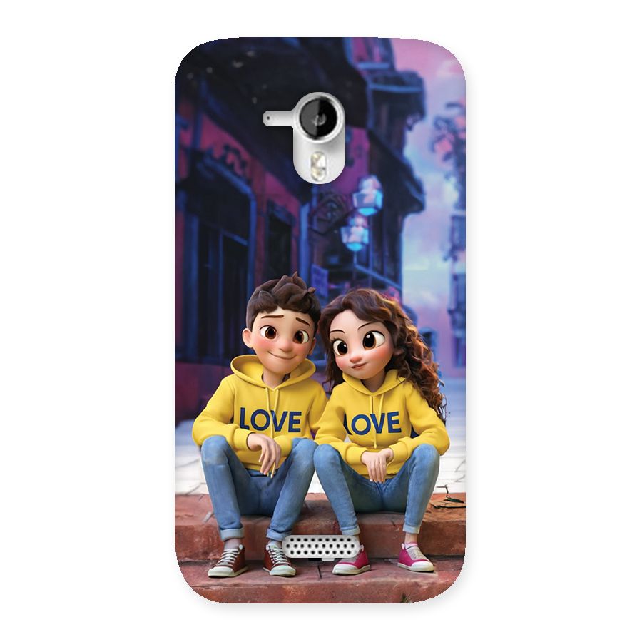 Cute Couple Sitting Back Case for Canvas HD A116