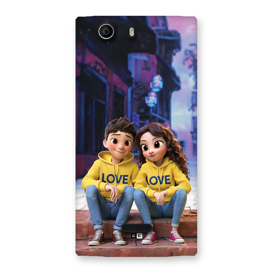 Cute Couple Sitting Back Case for Canvas Nitro 2 E311