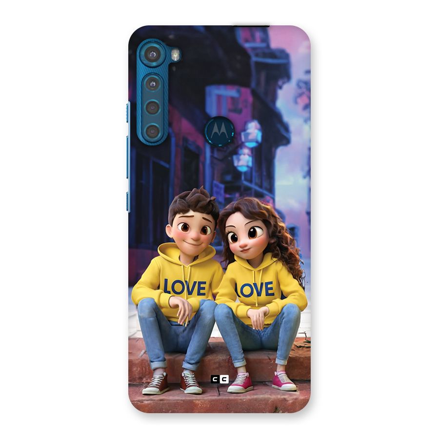 Cute Couple Sitting Back Case for Motorola One Fusion Plus
