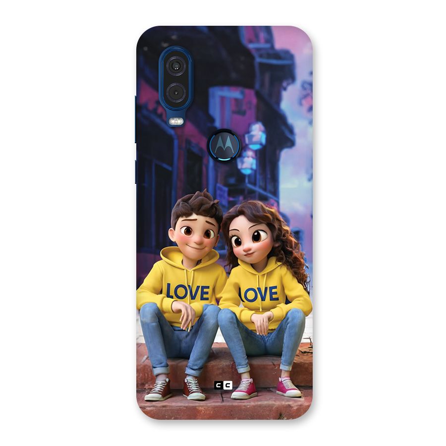 Cute Couple Sitting Back Case for Motorola One Vision