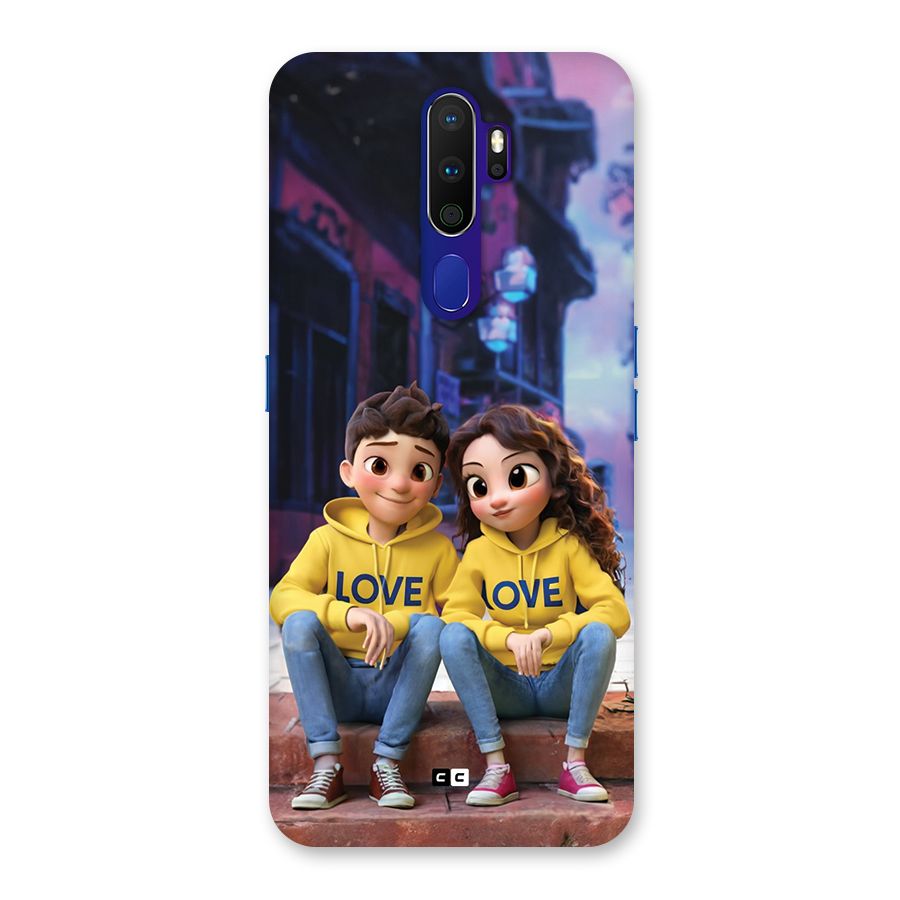 Cute Couple Sitting Back Case for Oppo A9 (2020)