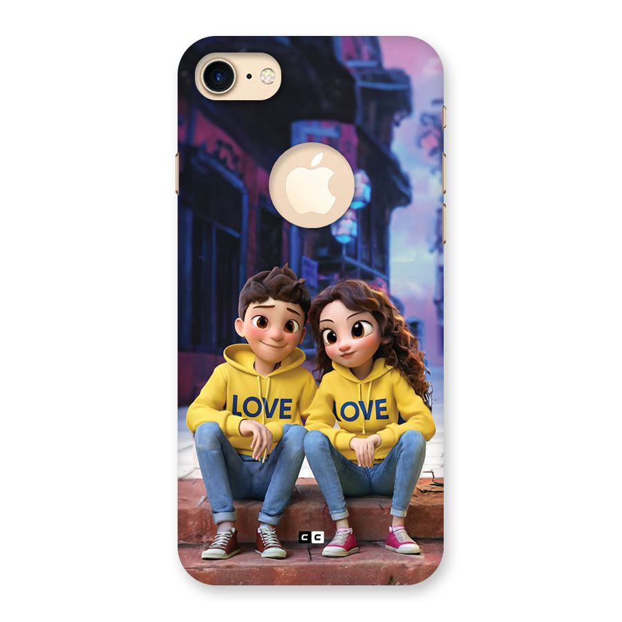 Cute Couple Sitting Back Case for iPhone 7 Logo Cut