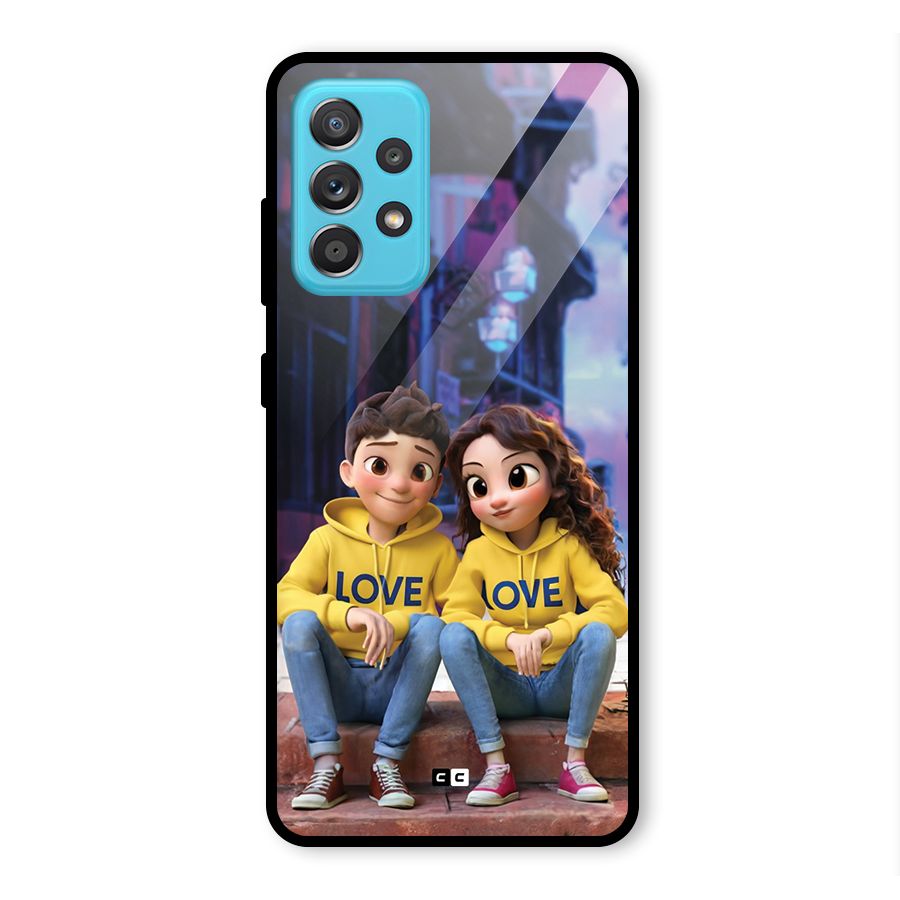 Cute Couple Sitting Glass Back Case for Galaxy A52s 5G