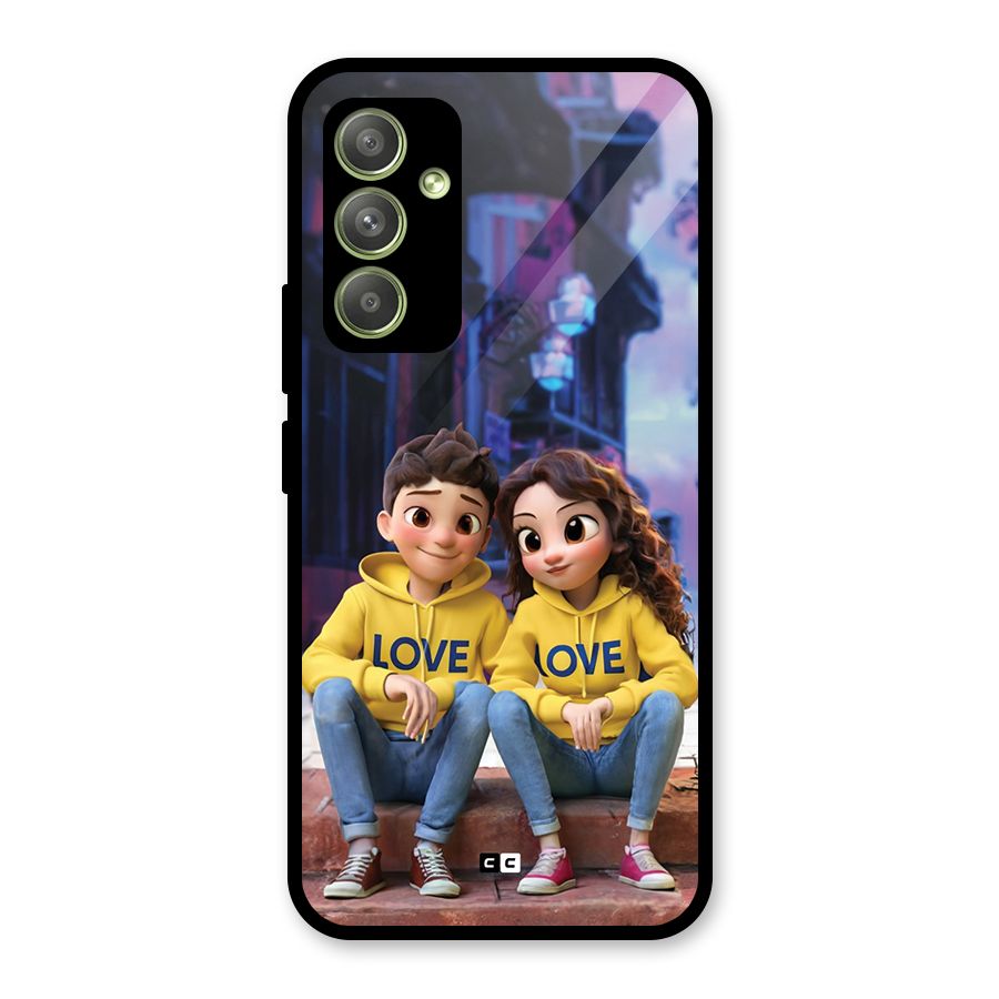 Cute Couple Sitting Glass Back Case for Galaxy A54
