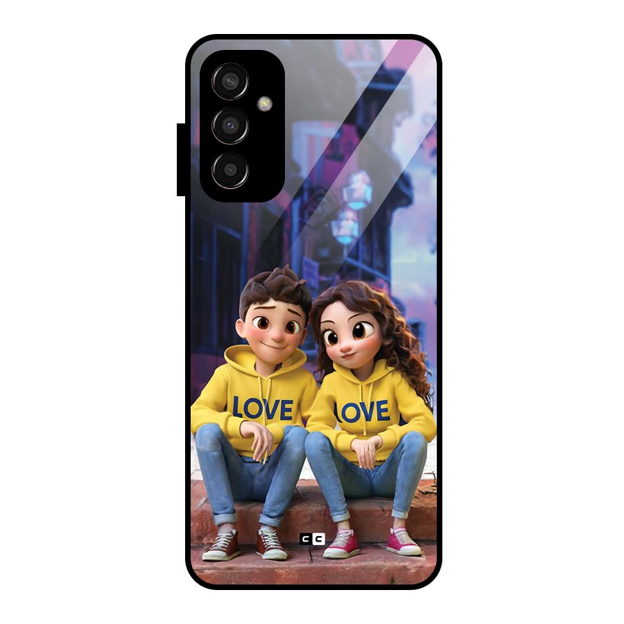 Cute Couple Sitting Glass Back Case for Galaxy F13