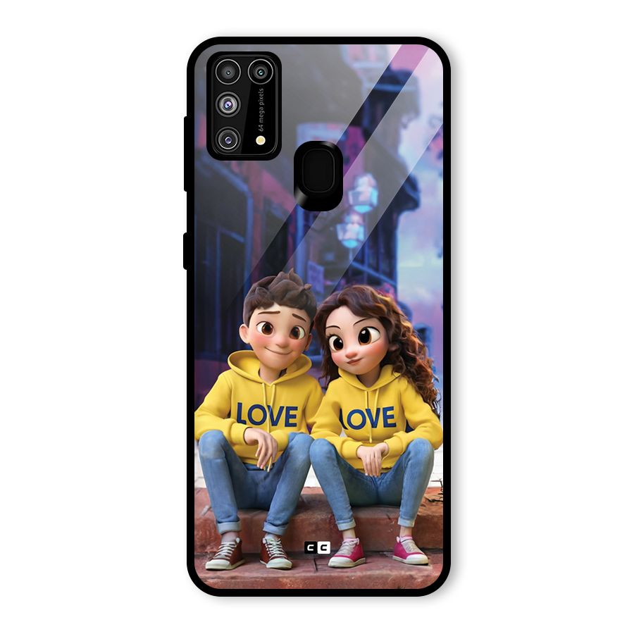 Cute Couple Sitting Glass Back Case for Galaxy F41