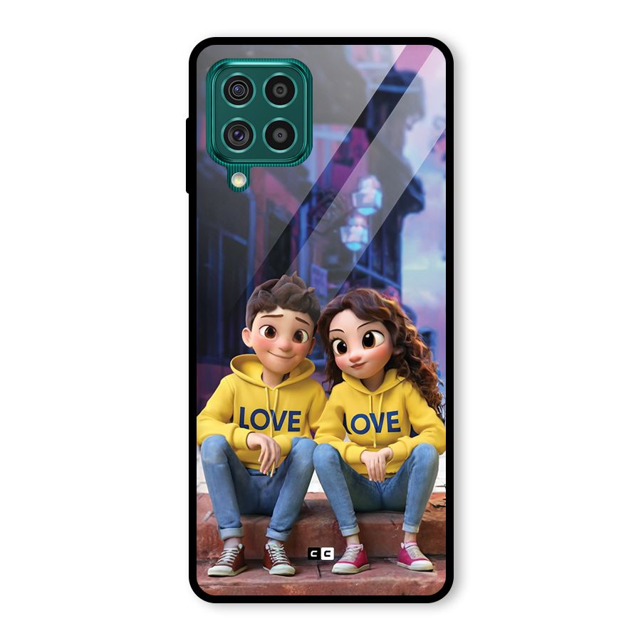 Cute Couple Sitting Glass Back Case for Galaxy F62