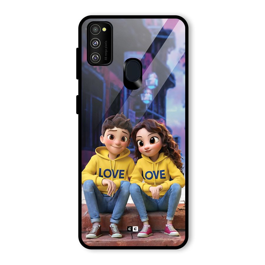 Cute Couple Sitting Glass Back Case for Galaxy M30s