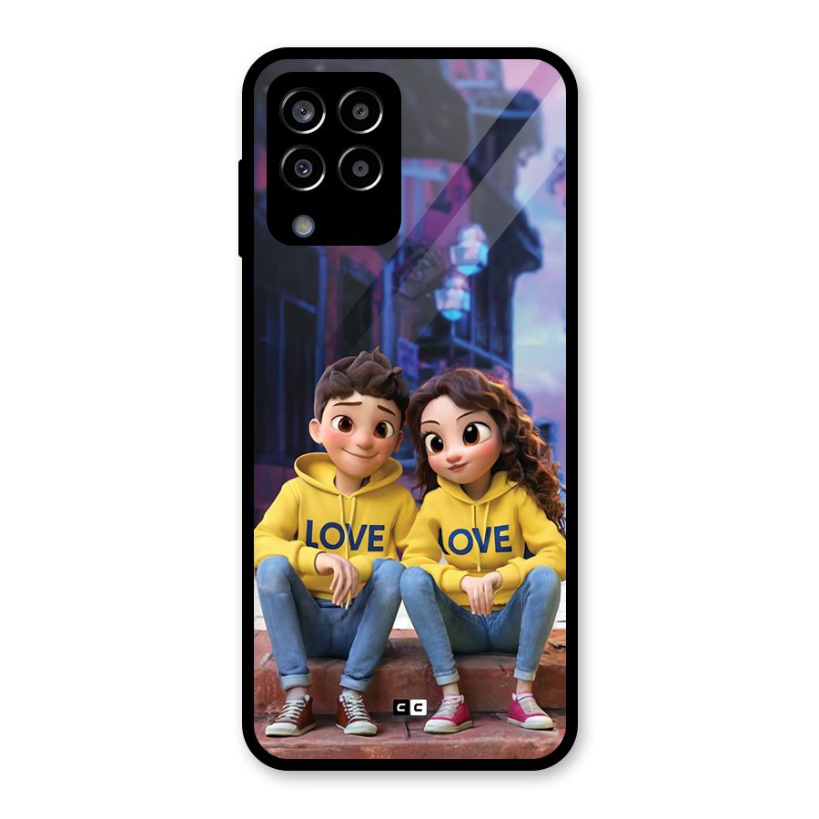 Cute Couple Sitting Glass Back Case for Galaxy M33