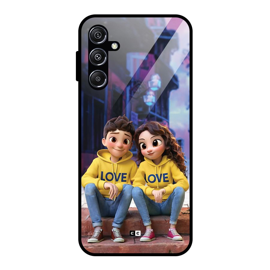Cute Couple Sitting Glass Back Case for Galaxy M34 5G
