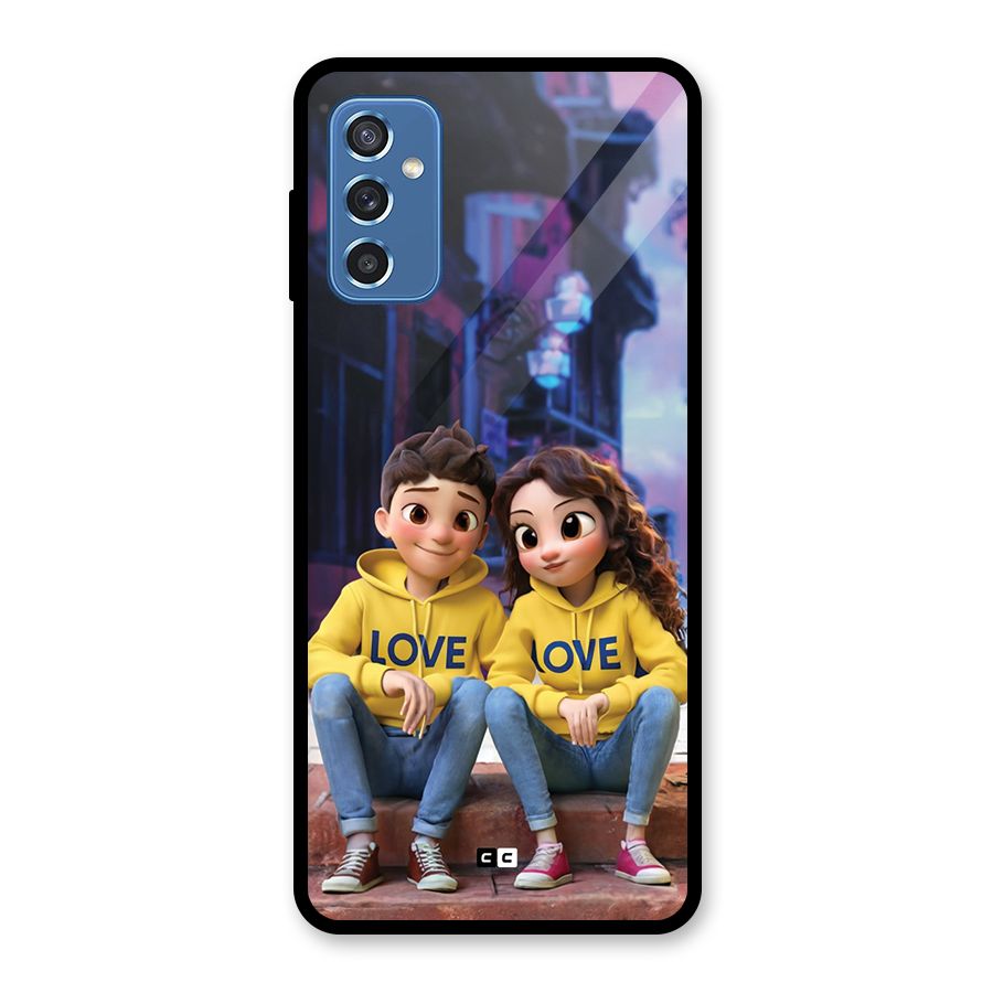 Cute Couple Sitting Glass Back Case for Galaxy M52 5G