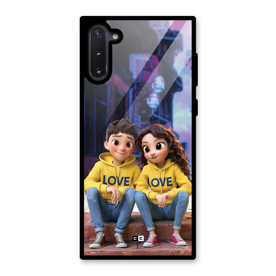 Cute Couple Sitting Glass Back Case for Galaxy Note 10