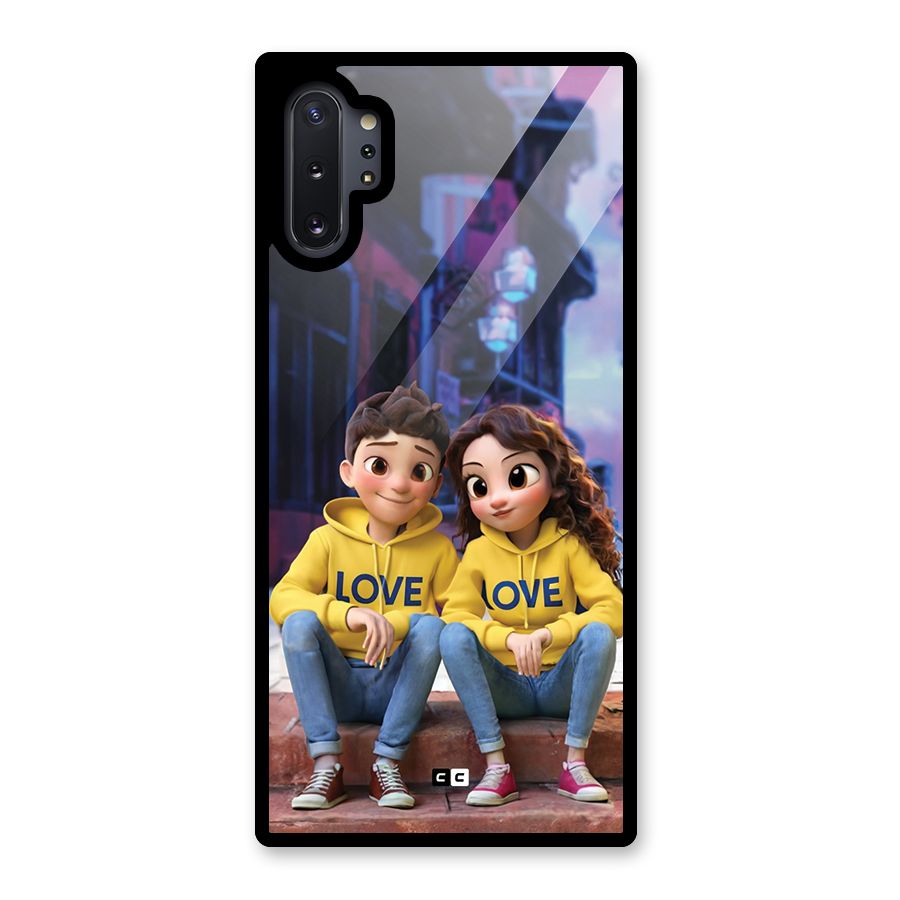 Cute Couple Sitting Glass Back Case for Galaxy Note 10 Plus