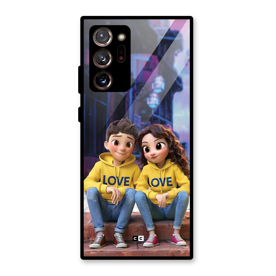 Cute Couple Sitting Glass Back Case for Galaxy Note 20 Ultra