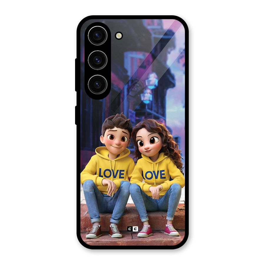 Cute Couple Sitting Glass Back Case for Galaxy S23