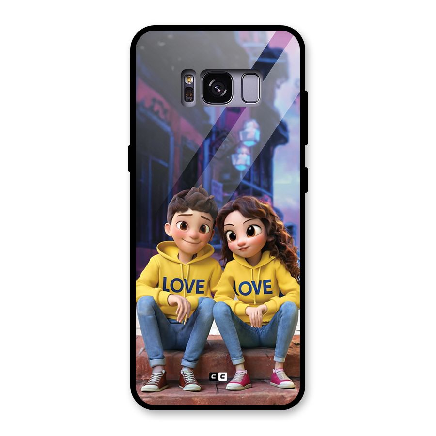 Cute Couple Sitting Glass Back Case for Galaxy S8