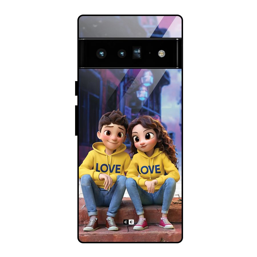 Cute Couple Sitting Glass Back Case for Google Pixel 6 Pro