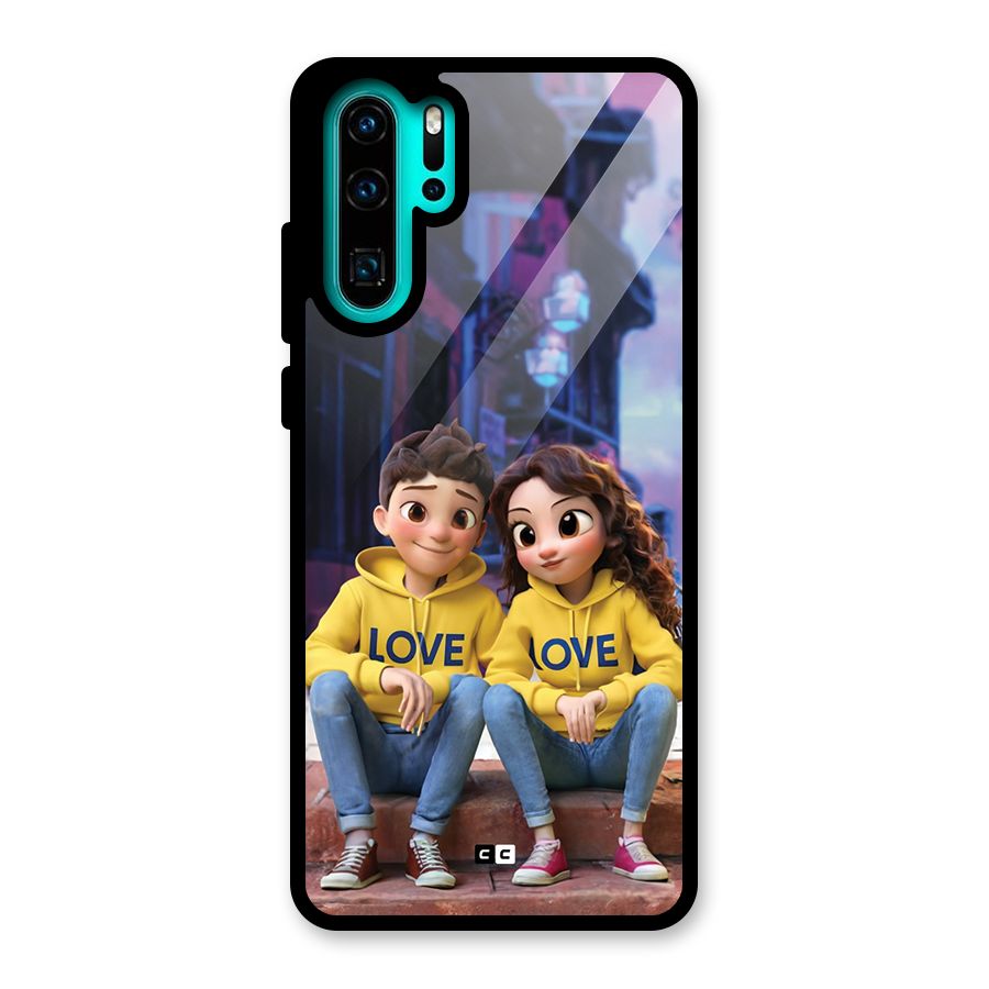 Cute Couple Sitting Glass Back Case for Huawei P30 Pro