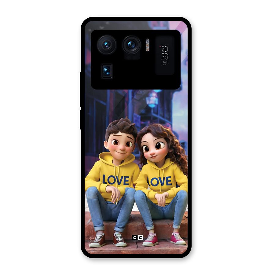Cute Couple Sitting Glass Back Case for Mi 11 Ultra