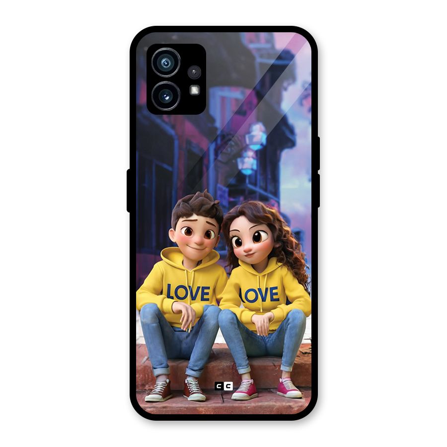 Cute Couple Sitting Glass Back Case for Nothing Phone 1