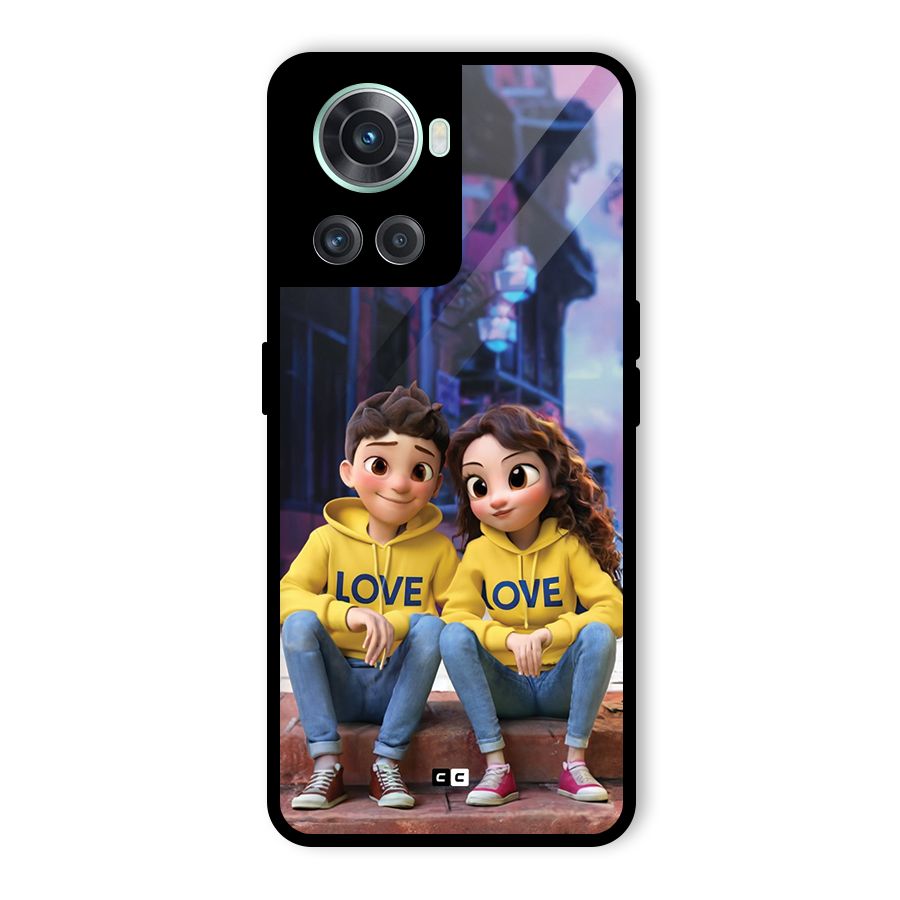 Cute Couple Sitting Glass Back Case for OnePlus 10R