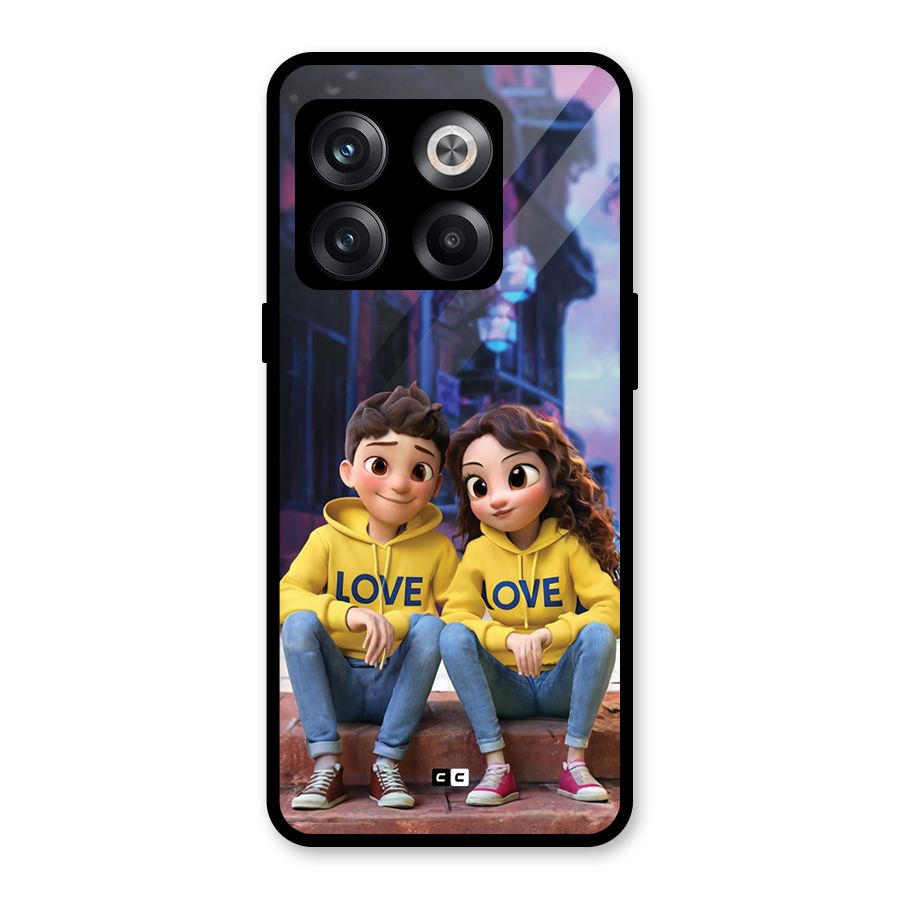 Cute Couple Sitting Glass Back Case for OnePlus 10T