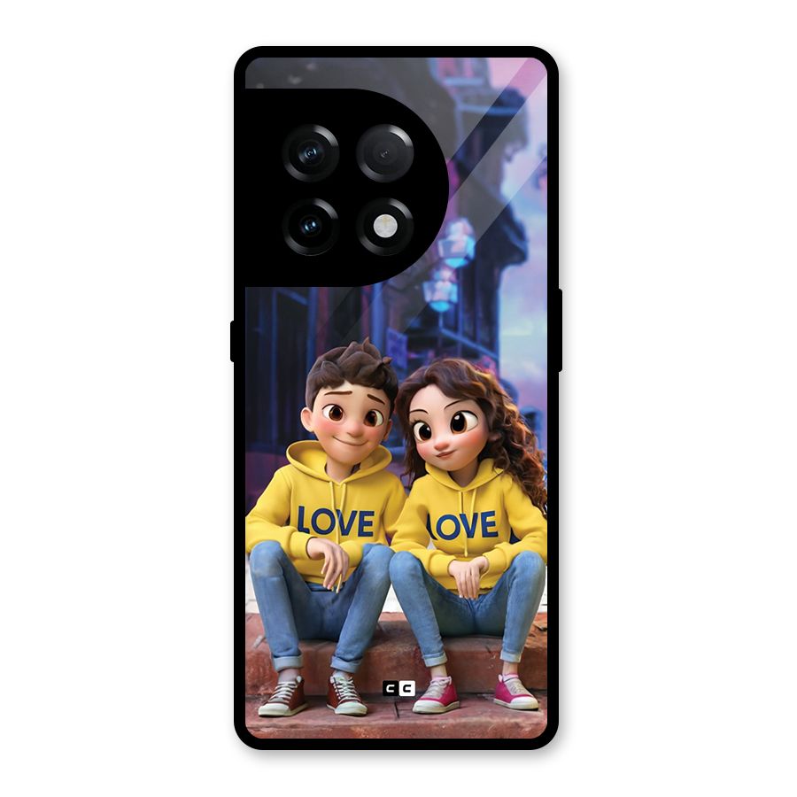 Cute Couple Sitting Glass Back Case for OnePlus 11R