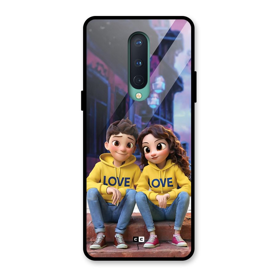 Cute Couple Sitting Glass Back Case for OnePlus 8