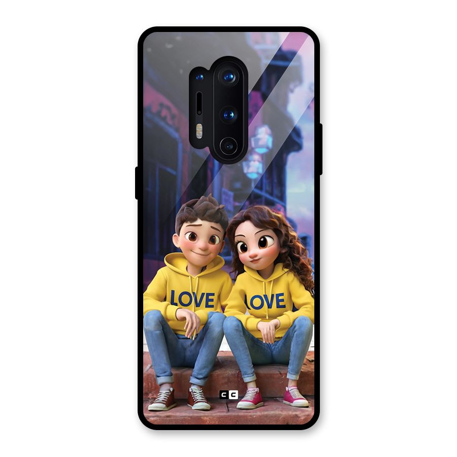 Cute Couple Sitting Glass Back Case for OnePlus 8 Pro