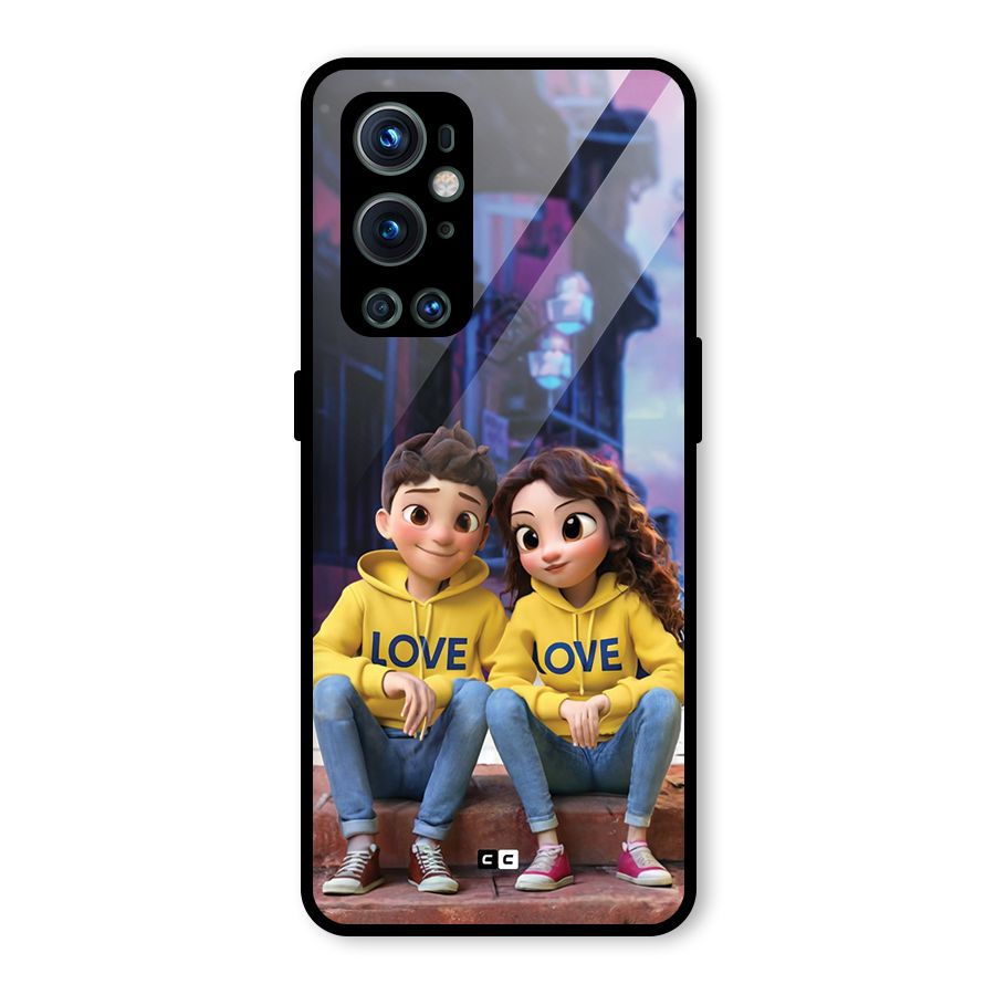 Cute Couple Sitting Glass Back Case for OnePlus 9 Pro