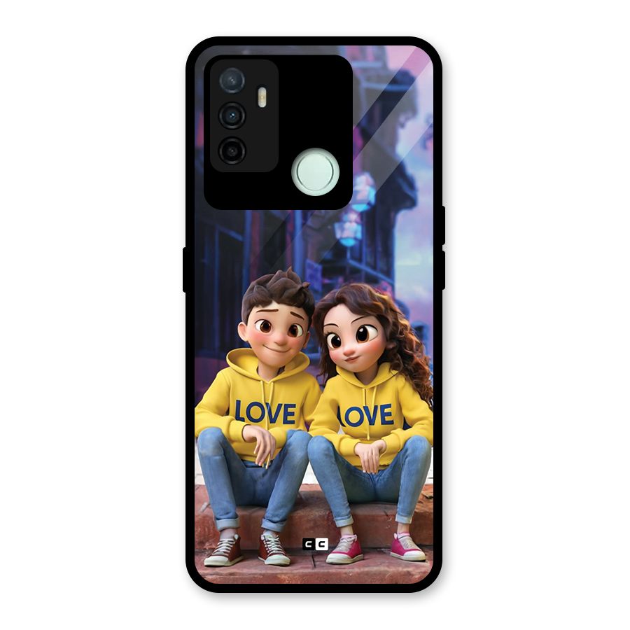 Cute Couple Sitting Glass Back Case for Oppo A53
