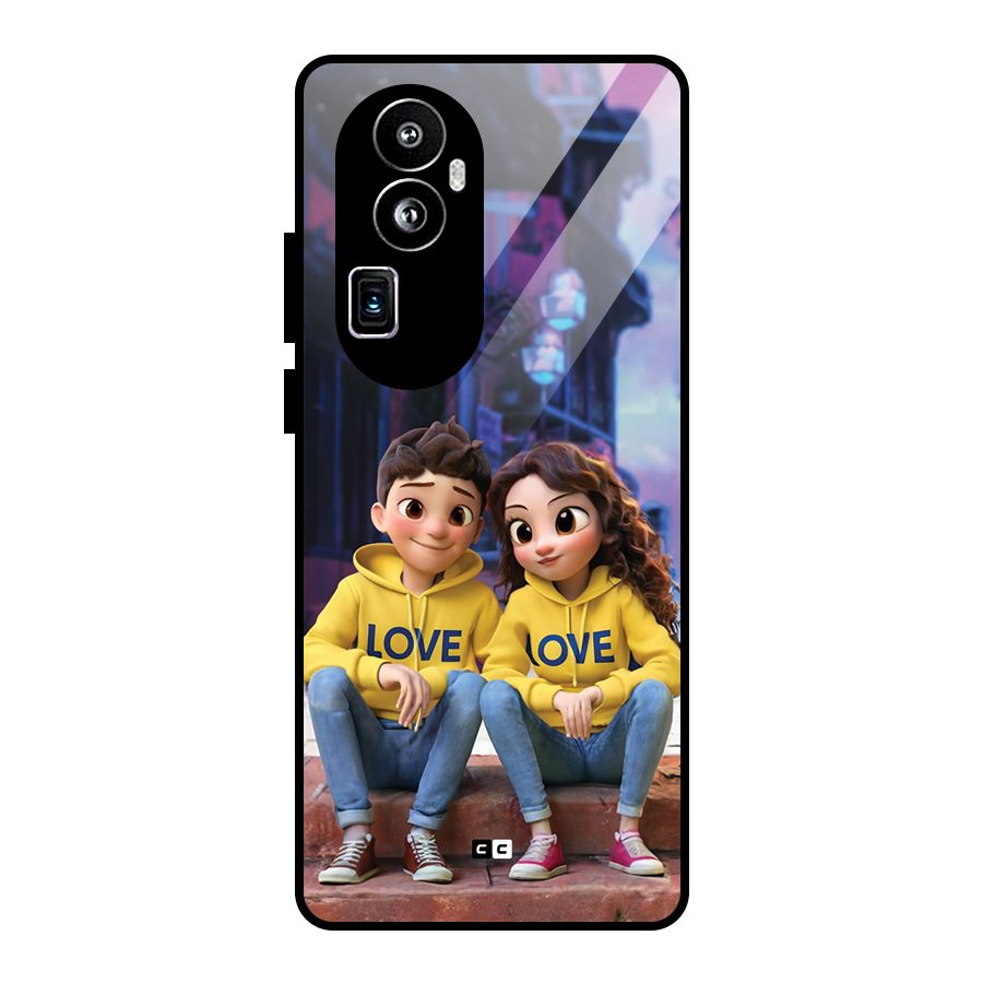 Cute Couple Sitting Glass Back Case for Oppo Reno10 Pro Plus