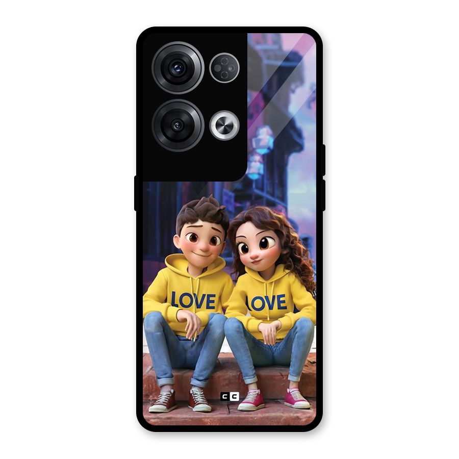 Cute Couple Sitting Glass Back Case for Oppo Reno8 Pro 5G