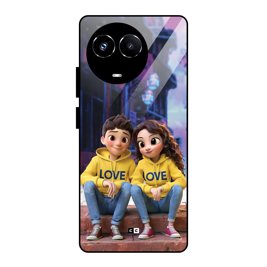 Cute Couple Sitting Glass Back Case for Realme 11X