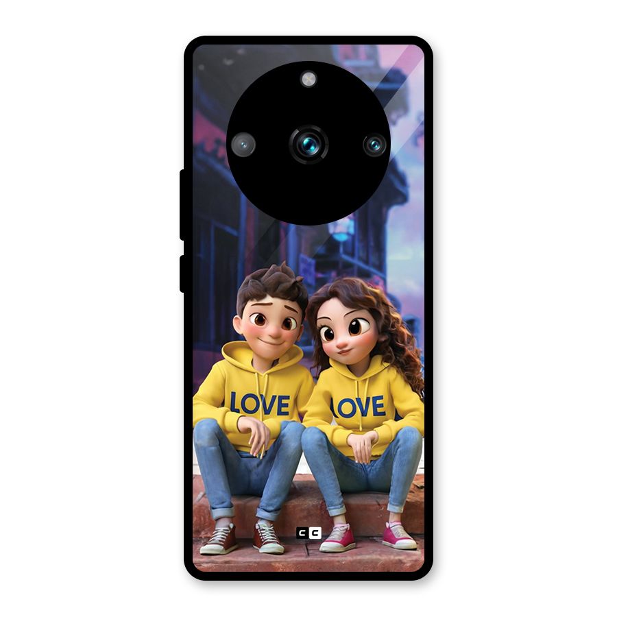 Cute Couple Sitting Glass Back Case for Realme 11 Pro Plus