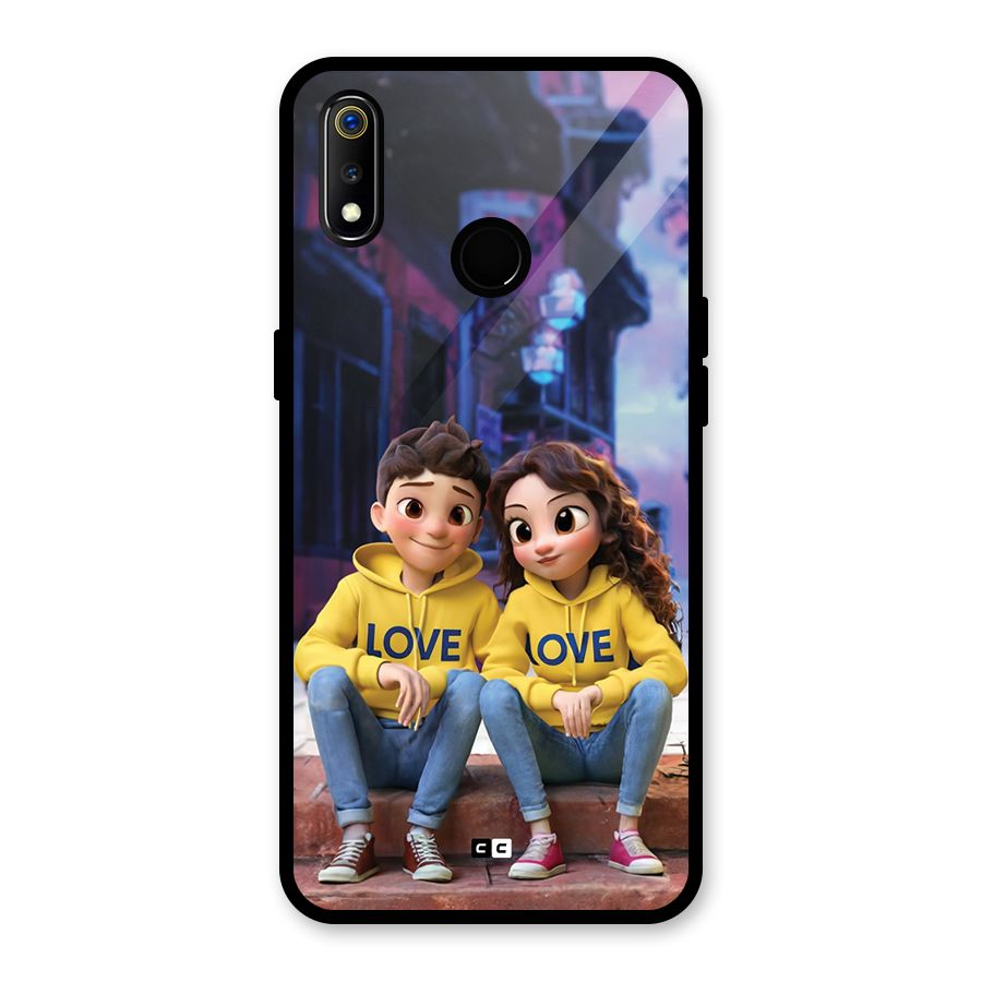 Cute Couple Sitting Glass Back Case for Realme 3i