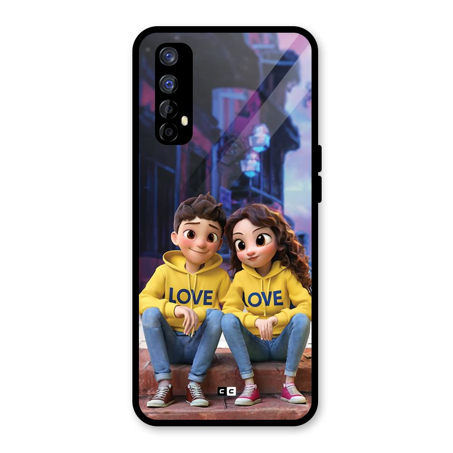 Cute Couple Sitting Glass Back Case for Realme 7