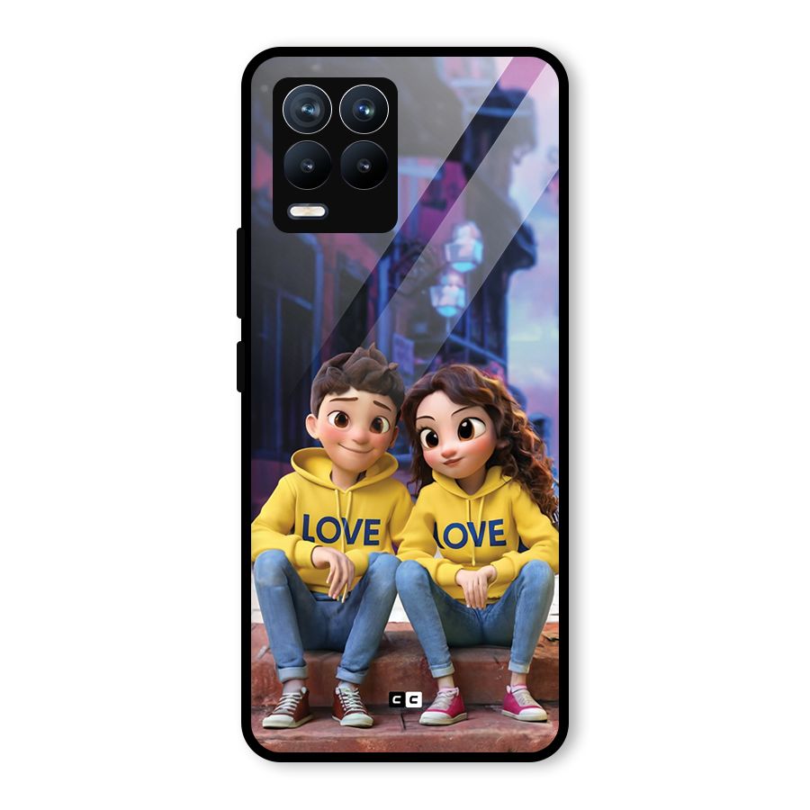 Cute Couple Sitting Glass Back Case for Realme 8 Pro