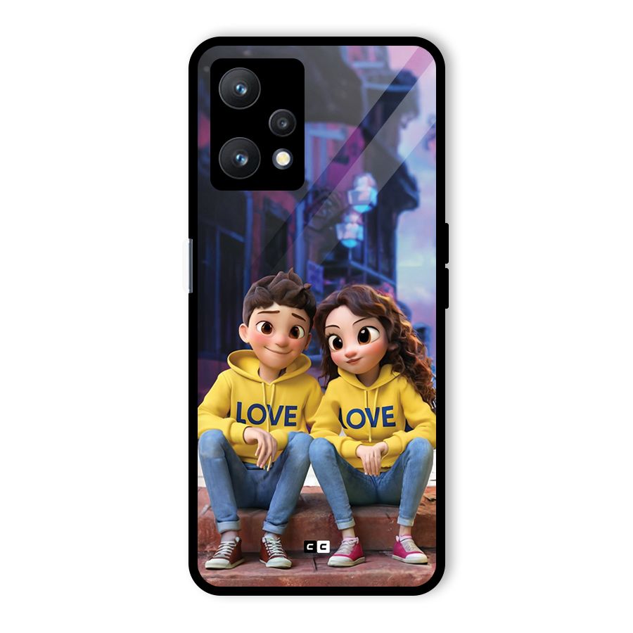 Cute Couple Sitting Glass Back Case for Realme 9 Pro 5G