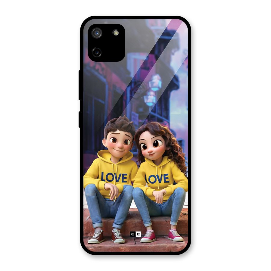 Cute Couple Sitting Glass Back Case for Realme C11