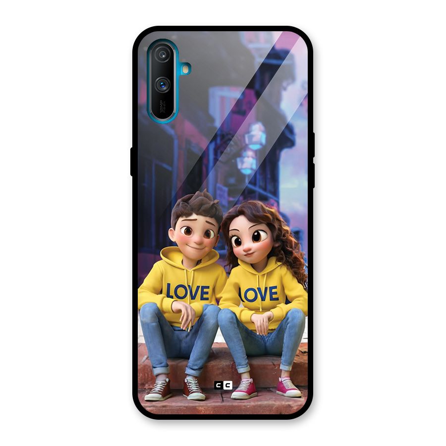 Cute Couple Sitting Glass Back Case for Realme C3
