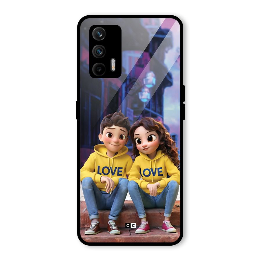 Cute Couple Sitting Glass Back Case for Realme GT 5G