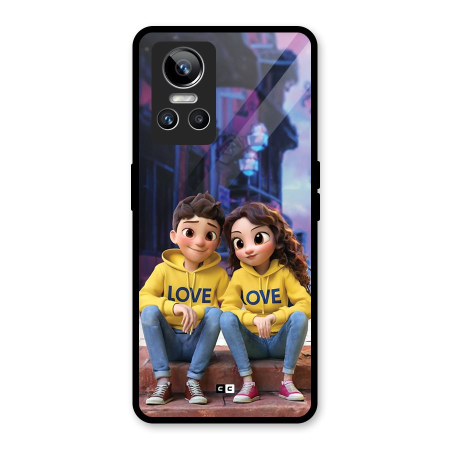 Cute Couple Sitting Glass Back Case for Realme GT Neo 3