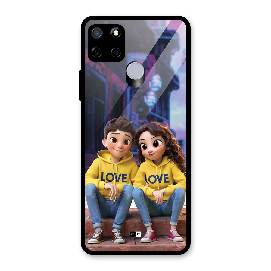 Cute Couple Sitting Glass Back Case for Realme Narzo 30A