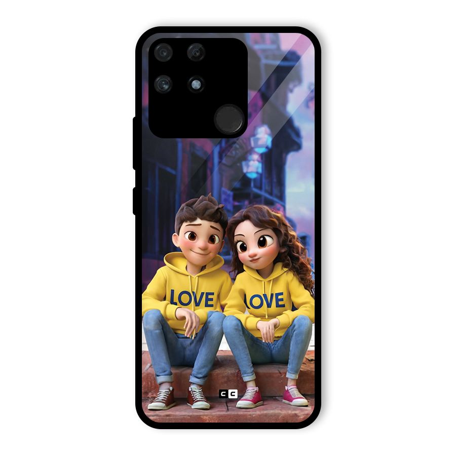 Cute Couple Sitting Glass Back Case for Realme Narzo 50A