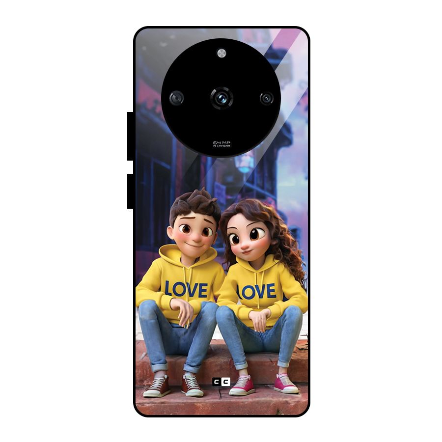 Cute Couple Sitting Glass Back Case for Realme Narzo 60 5G