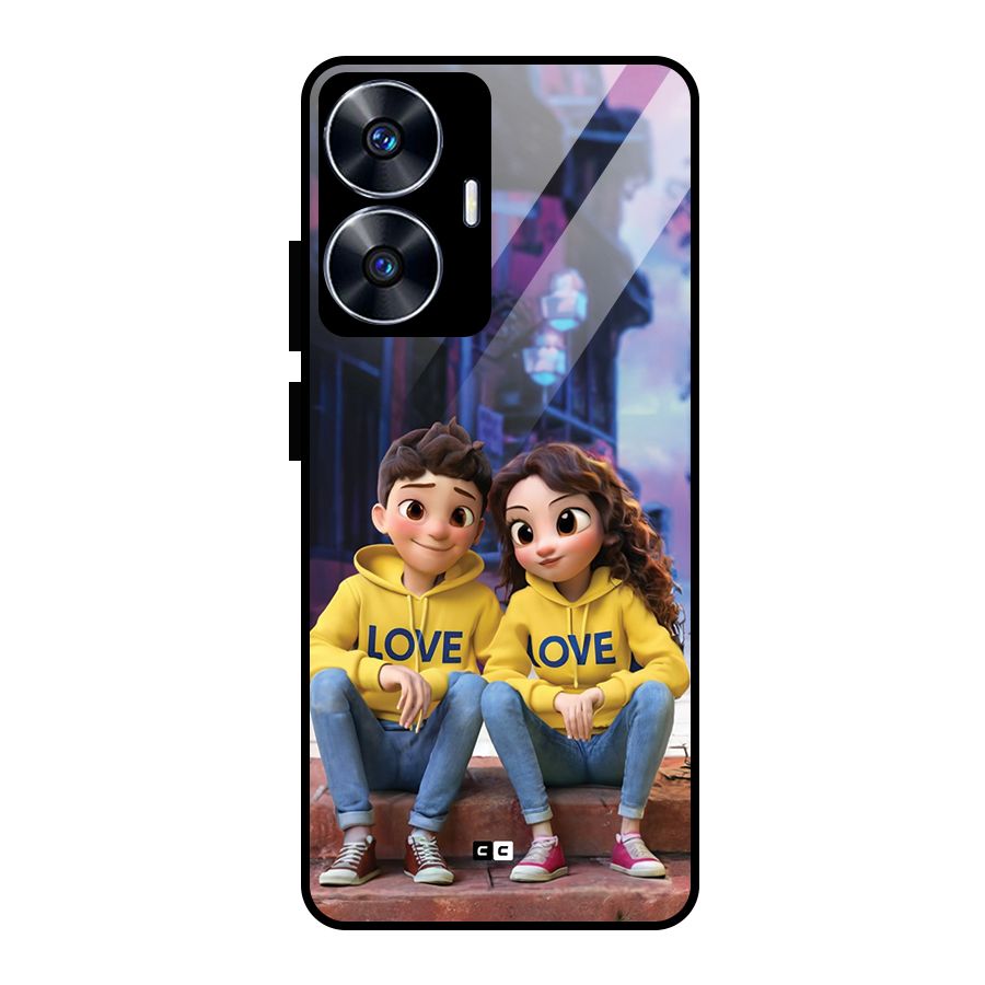 Cute Couple Sitting Glass Back Case for Realme Narzo N55